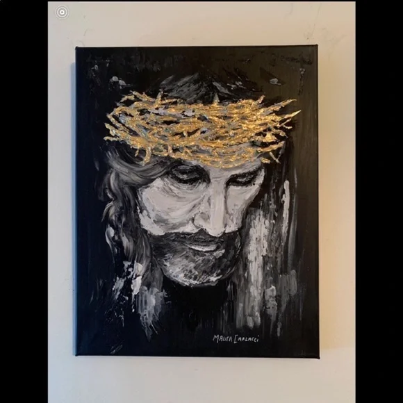 Stretch Canvas w/textured medium and acrylic with 22 carat gold leaf - 11x14 - Picture 1 of 5